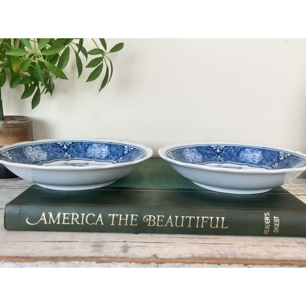 Vintage Japanese Set Of 2 Rice Soup Bowl Blue/White Flowers Design Home Decor - Picture 7 of 10